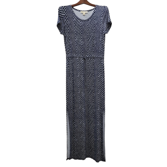 Michael Kors Women's Short Sleeves Blue Stripes Side Slit Maxi Dress Size Small. - Picture 1 of 8